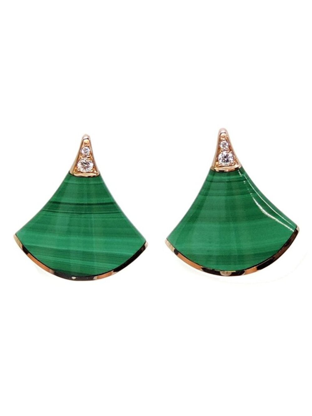 Bvlgari Earrings 750 Pink Gold Malachite Diamond Diva's Dream